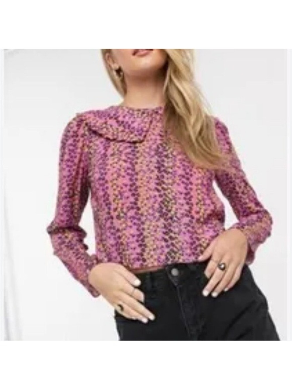 Reclaimed Vintage Pink Floral Long Sleeve Blouse Size 4 UK 8 (bin L)